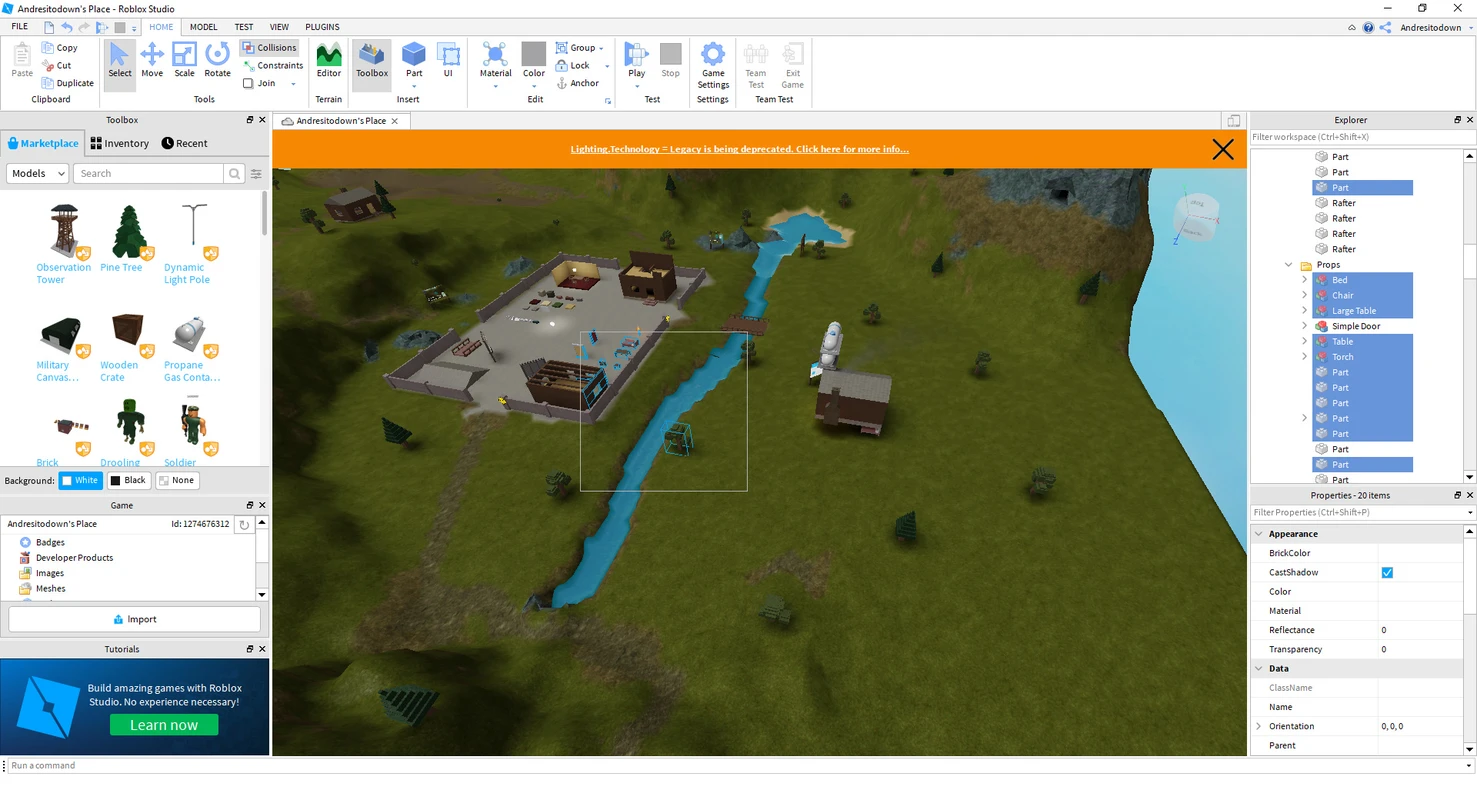 Roblox Studio scripting and panels screenshot